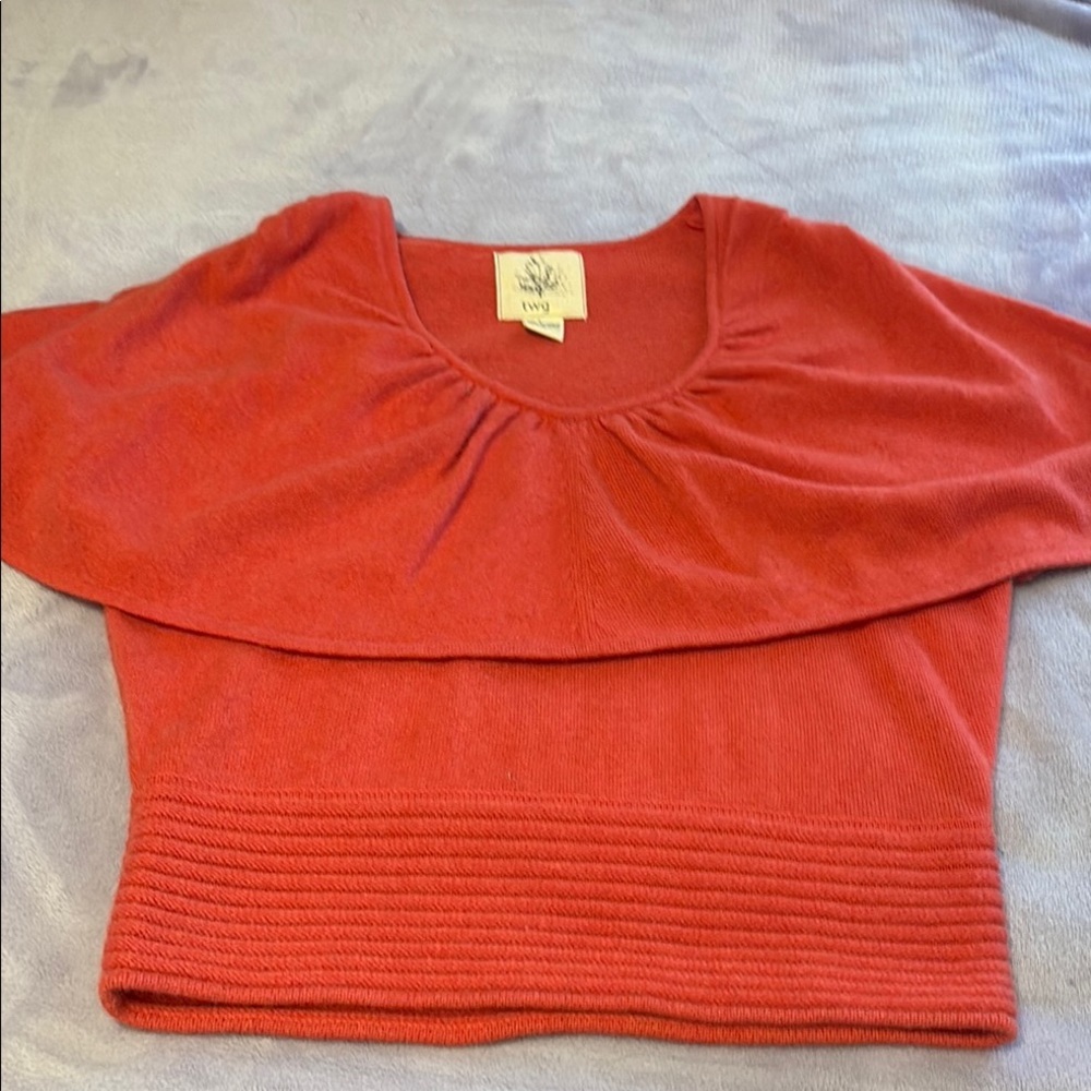 TWG Red Layered Neckline Blouse with Cape Overlay 100% cashmere